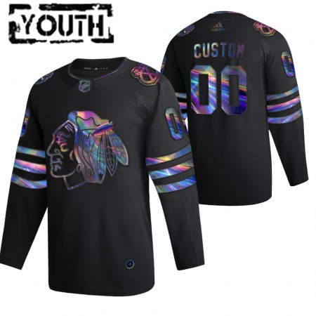 Dětské Hokejový Dres Chicago Blackhawks Personalizované 2021-22 Duhová holografická Černá Authentic